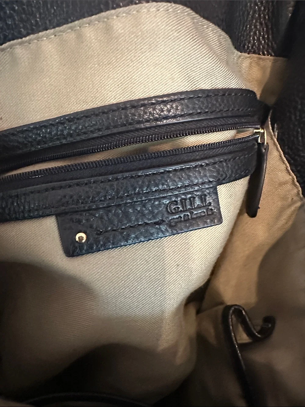 G.I.L.I pebbled black Fringe Leather Hobo backpack shoulder gold cinch purse